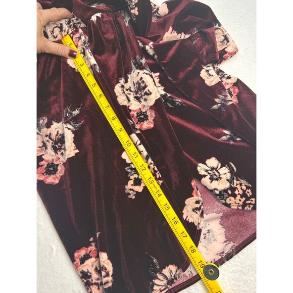 Eyeshadow Velvety Faux Wrap Mini Dress Womens M Burgundy Floral Holiday - Picture 10 of 13